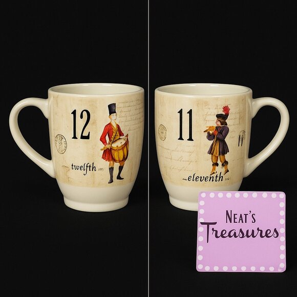2010 Williams Sonoma 12 DAYS OF CHRISTMAS Multimotif Black Numbers 11/12 Cup Mug - Picture 1 of 15